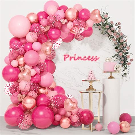 Amazon 162Pcs Pink Balloon Garland Arch Kit 18 12 5 Hot Pink Rose Gold Confetti Metallic