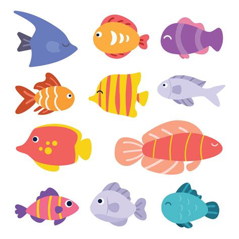 Dibujos Animados Linda Tropical Oceano Peces Mar Pescado Vector