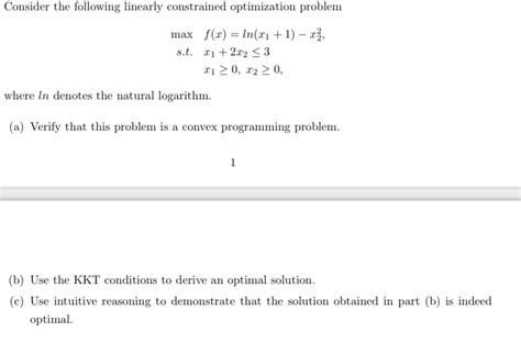 Solved Consider The Following Linearly Constrained Chegg