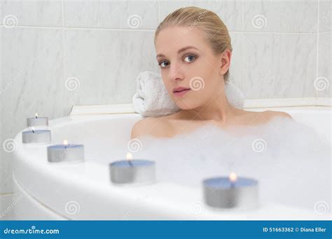 Woman Relaxing in Bath with Candles Stock Photo - Image of people ...