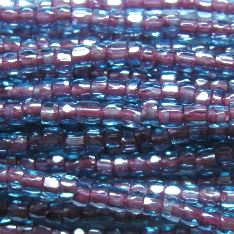 Czech Three Cut Seed Bead Purple Lined Aqua Blue Garden Of Beadin