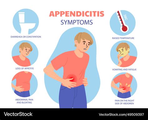 Appendicitis symptoms concept Royalty Free Vector Image