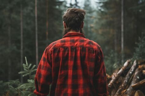 Premium AI Image Lumberjack Man Shirt Forest Generate Ai