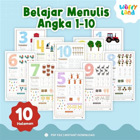 DIGITAL FILE Belajar Menulis Angka 1 10 Printable Lembar Kerja Anak