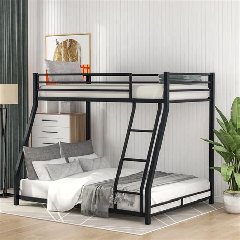 Euroco Metal Floor Twin Over Full Bunk Bed Black