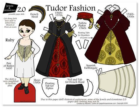 A Tudor Clothing Paper Doll With Two Dresses To Print