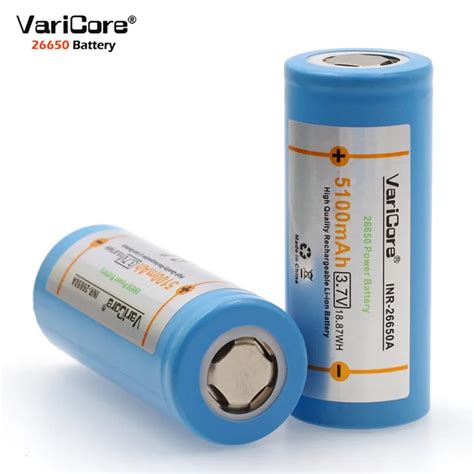 2 PCS VariCore 26650 Lithium Battery 3 7V 5100mAh 26650