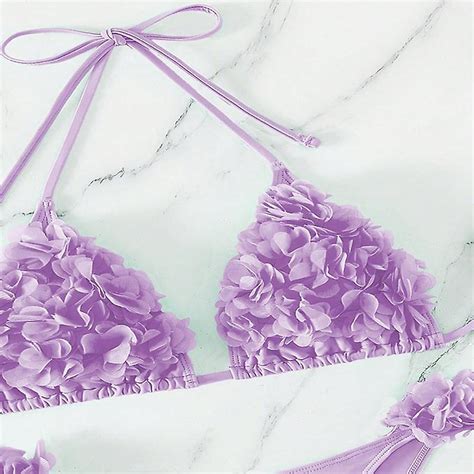 D Floral Sexy Bikini Set Women Piece Bikini Sets Tie Backless Halter Triangle Swimsuit