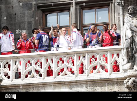 Bayern Muenchen Presenting The Trophy To The Fans At Marienplatz After