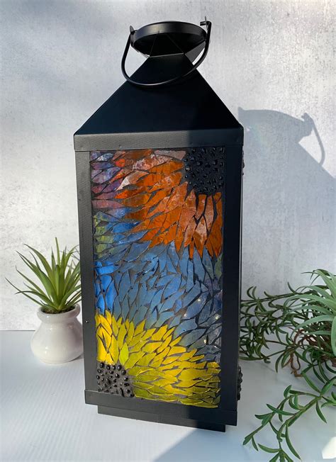 Stained Glass Lantern Large Mosaic Lantern Stained Glass Etsy