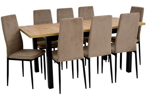 Stół 90x160/200 cm i 8 krzeseł SZTRUKS BEŻOWY (MD-1 Ch-3 sztruks ...