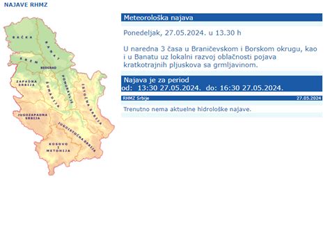 Rhmz Nevreme U Naredna Tri Sata Na Snazi Meteoalarm Za Ove Krajeve Srbije