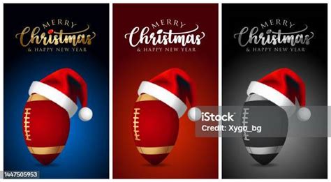 Christmas Rugby Ball And Santa Claus Hat Merry Christmas American