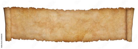 Horizontal Paper Scroll Or Parchment Manuscript Isolated On A White