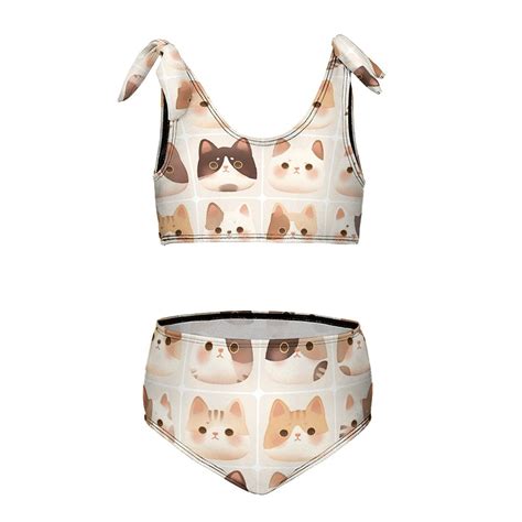 Cartoon Cute Kitten Girl S Piece Bikini Set Beach Sport Swimsuit Swimwear Y Cm