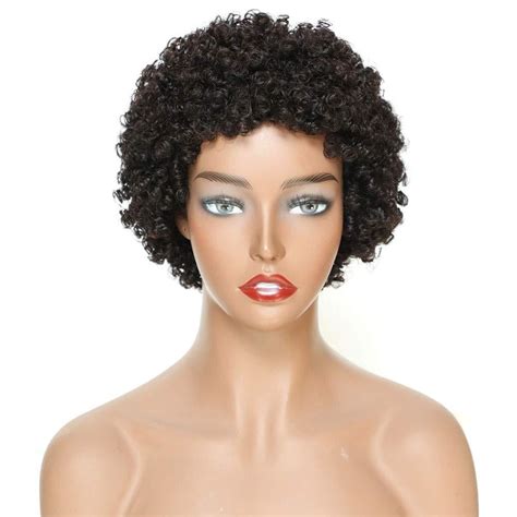 Ms Taj Short Human Hair Afro Wigs for Black Women - Brazilian Virgin ...