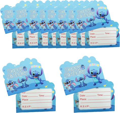 Lot De 20 Cartes D Invitation Stitch Pour Anniversaire D Enfant Lilo Et