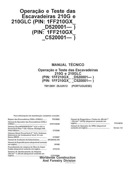 John Deere 210G, 210GLC excavator pdf diagnosis and tests manual PT