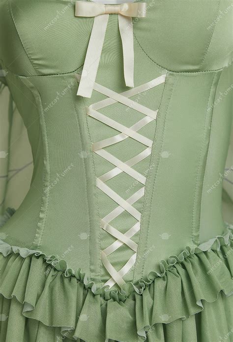 Women Sexy Elf Lingerie Set Costume Green Ruffle Elegant Bodysuit And Necklace With Stockings