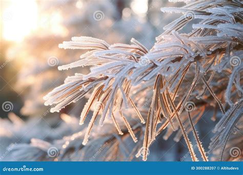 Close Up Of Frosted Pine Needles In Sunlight Stock Image Image Of Macro Detail 300288207