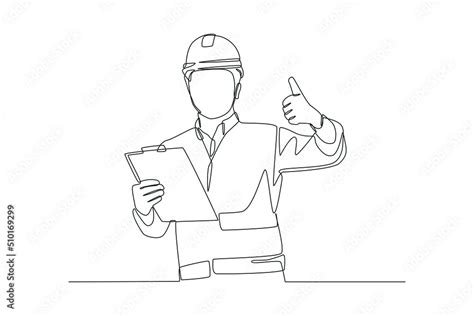 Vecteur Stock Continuous One Line Drawing Construction Worker Using