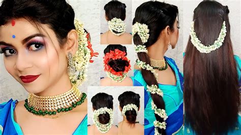 Gajra hairstyles for Karwachauth/Durgapuja/Diwali special traditional looks|easy Gajra ...