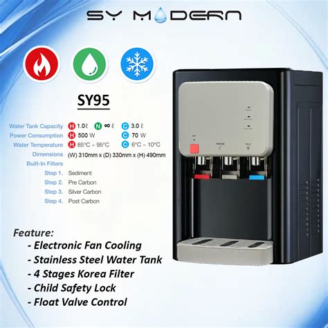 Hot Warm Cold Indoor Tabletop Water Dispenser SY95 Electronic Cooling Black Grey SY Water