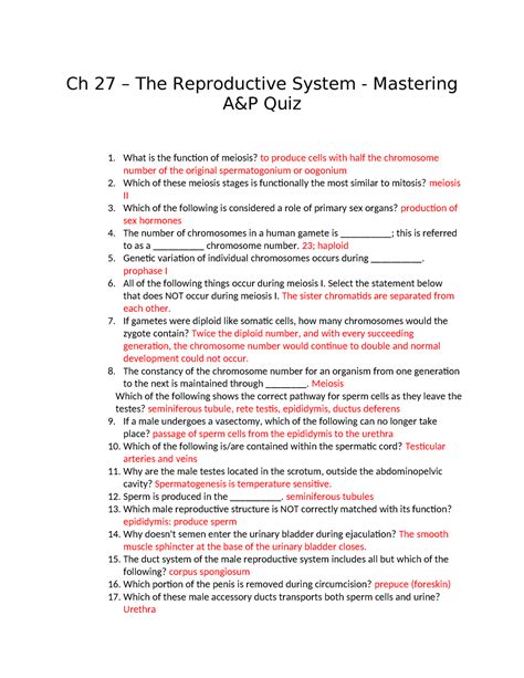 A P Mastering Quiz Ch 27 Ch 27 The Reproductive System Mastering