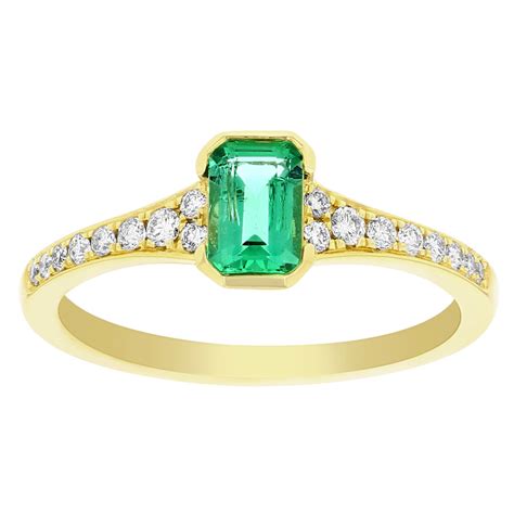 14K Yellow Gold Emerald Cut Emerald Ring with Diamond Tapered Shank | Borsheims