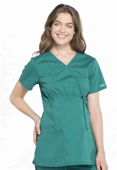 Cherokee Womens Maternity Scrub Top With 3 Pockets Mock Wrap Ww685