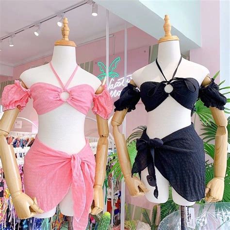 Bikini đồ bơi set 3 món tay trễ vai phối khoen áo hàng sẵn nhiều màu ảnh thật chụp sàn hàng