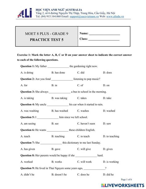 Practice Test 5 Live Worksheets