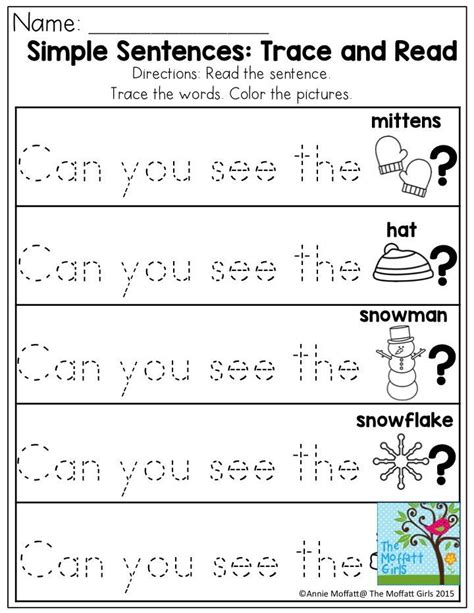 Simple Sentences To Trace Worksheets