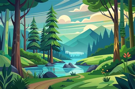 Ilustración Vectorial Del Paisaje Forestal Vector Premium Generado Con Ia