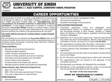 University Of Sindh Karachi Jobs 2024