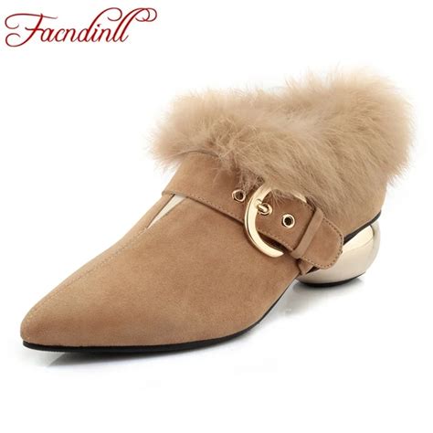 Facndinll Genuine Leather Women Autumn Winter Real Fur Nice Ankle Boots