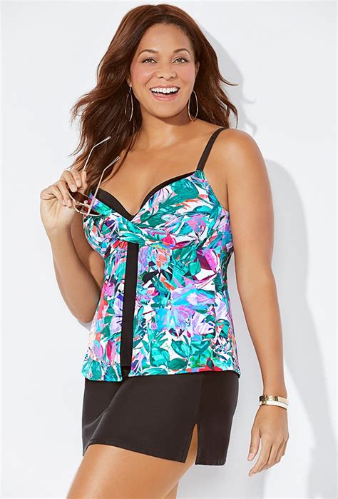 Plus Size Verona Faux Flyaway Underwire Tankini With Side Slit Skirt