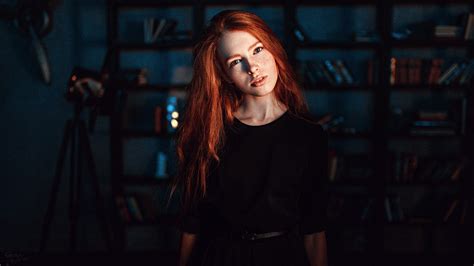 Georgy Chernyadyev Portrait Face Women Skirt Redhead Blue Eyes