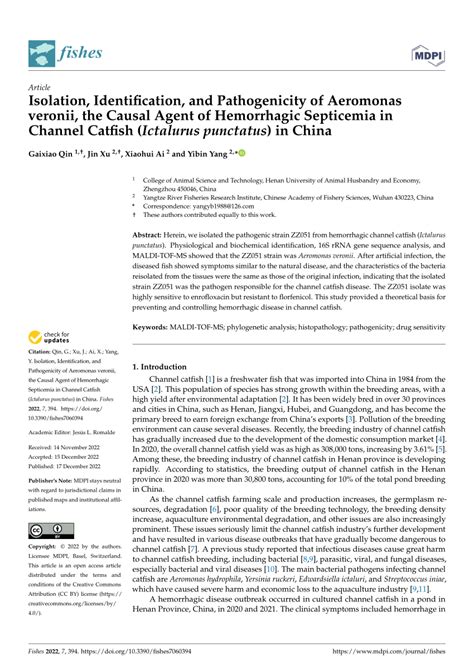 Pdf Isolation Identification And Pathogenicity Of Aeromonas Veronii