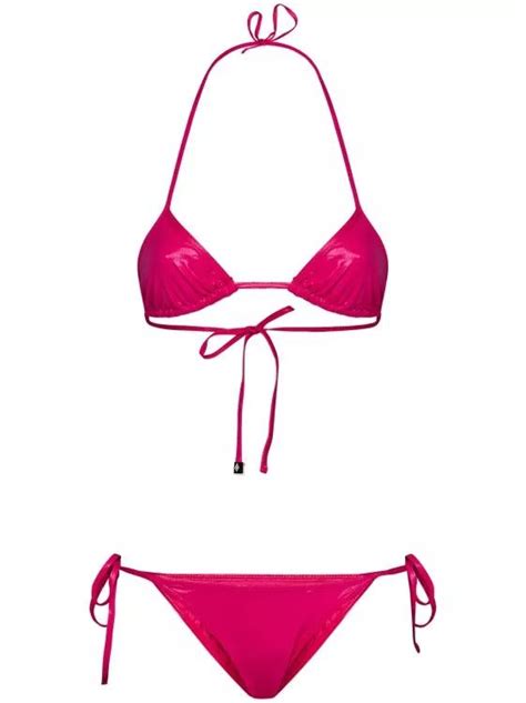 The Attico Fuchsia Wet Look Lycra Triangle Bikini Pink