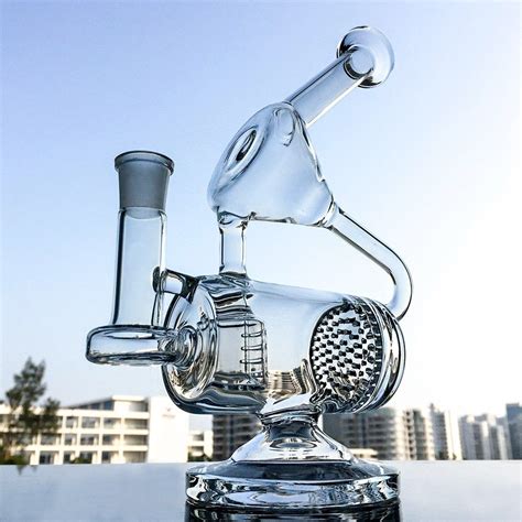 2019 Unique Glass Bong Barrel Perc Water Pipe Chamber Recycler Bongs