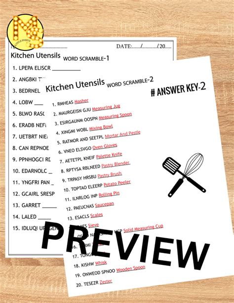 Kitchen Utensils Worksheets Crossword Word Scramble Word Search