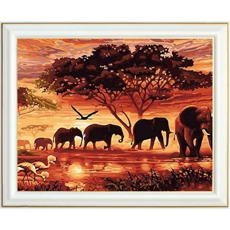 Broderie diamant Troupeau d éléphants 40 x 50 cm Animaux Lartera