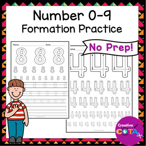 Number Formation Trace and Write No Prep Worksheets | Made By Teachers