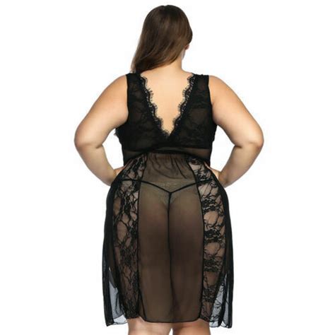Plus Size Women Sexy Lingerie Babydoll Sleepwear Lace Dress Thong Pajamas Set US EBay