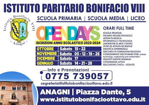 Domani Primo Open Day Dell Anno All Istituto Paritario Bonifacio Viii