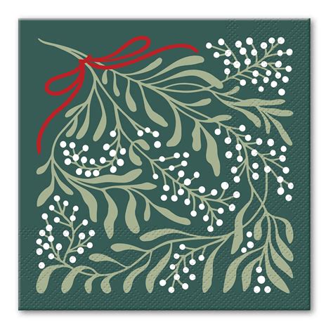 Green Mistletoe Beverage Napkins Lady Jayne