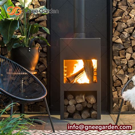 Wood Burning Outdoor Fireplace Corten Stove Gnee Garden