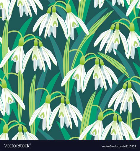 Seamless Pattern With Blooming Snowdrops Vector Image