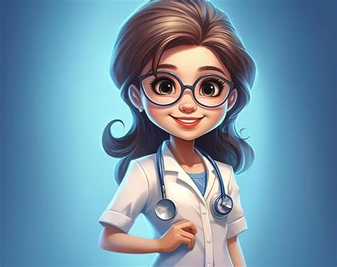 Premium Photo Cartoon Nurse With Glasses In The Style Of Booru